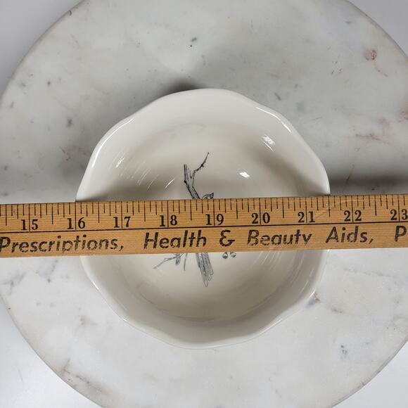 222 Fifth Adelaide Bowl 5.5" Silver Floral Bird White Porcelain Round Scalloped - Picture 12 of 14